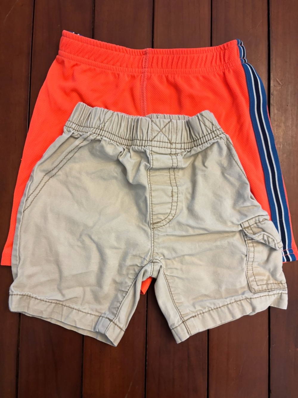 Carter's Neon Orange Athletic Shorts and Khaki Cargo Shorts